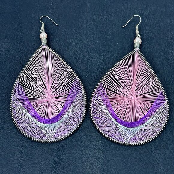Unbranded Jewelry - Thread Spiral Earrings Dangle Drop Blue Teardrop Boho Fashion Costume Jewelry